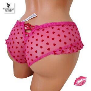 VICTORIA'S SECRET Tease Pink Love Lace Flutter Cheeky Panty Flirty Red Hearts M